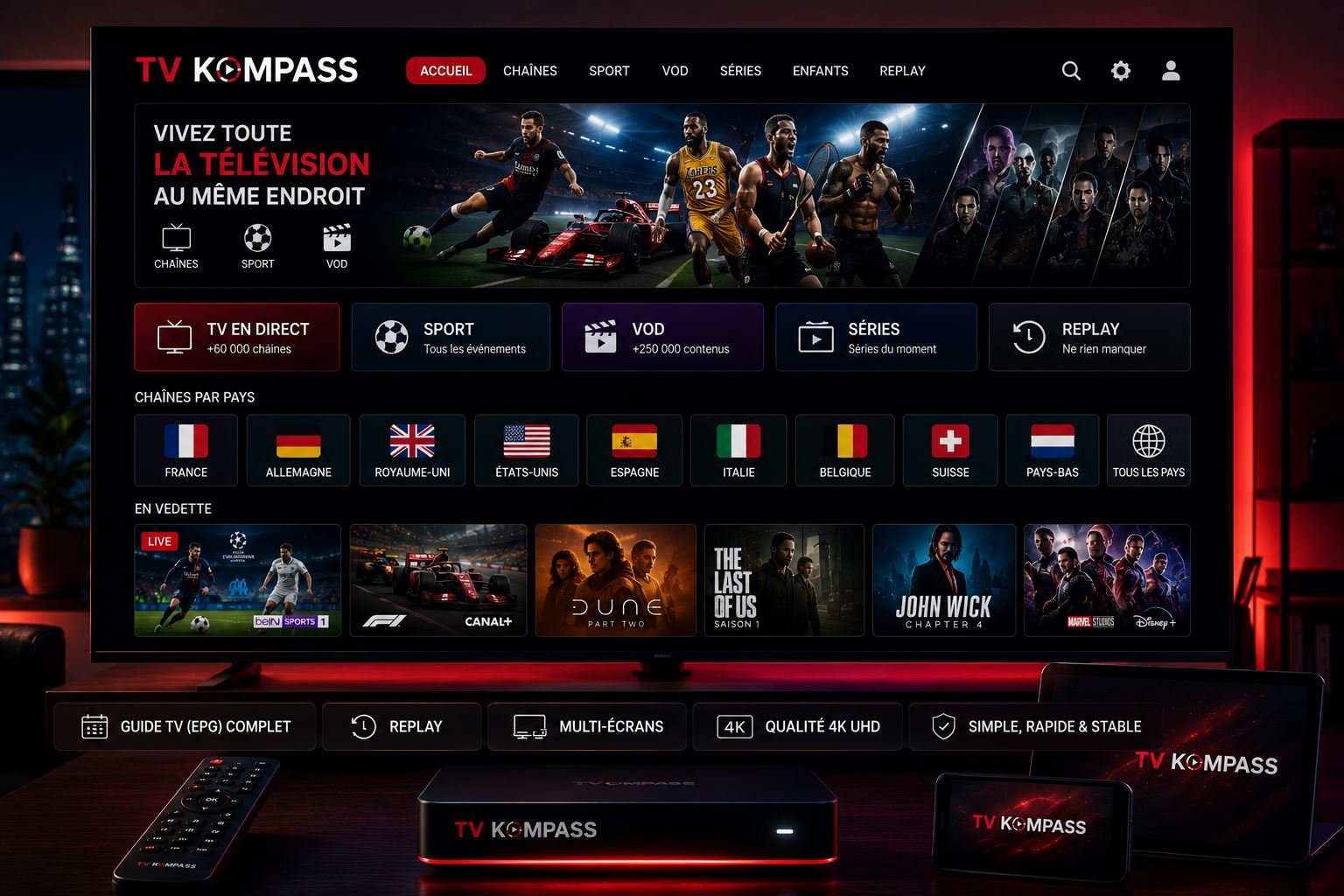 TV Guide und elektronischer Programmführer (EPG) der TV-Kompass Streaming App